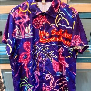 Men's Neon Flamingo Button-Down Shirt - Purple